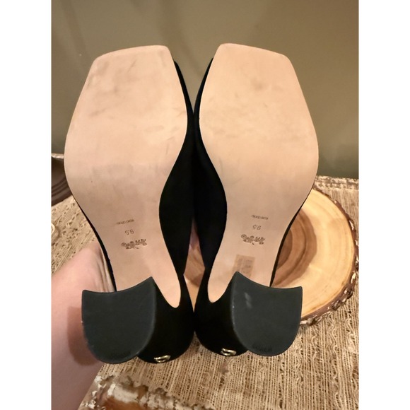 Coach Laurence Suede Sandal Black Block Heel Dressy Classic Elegant 9.5 Worn 1X - Picture 13 of 15